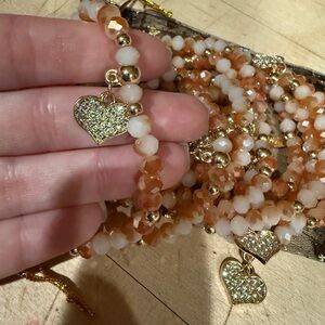 Set of 12 Blush Pink, Cream and Gold Heart Charm Bracelet